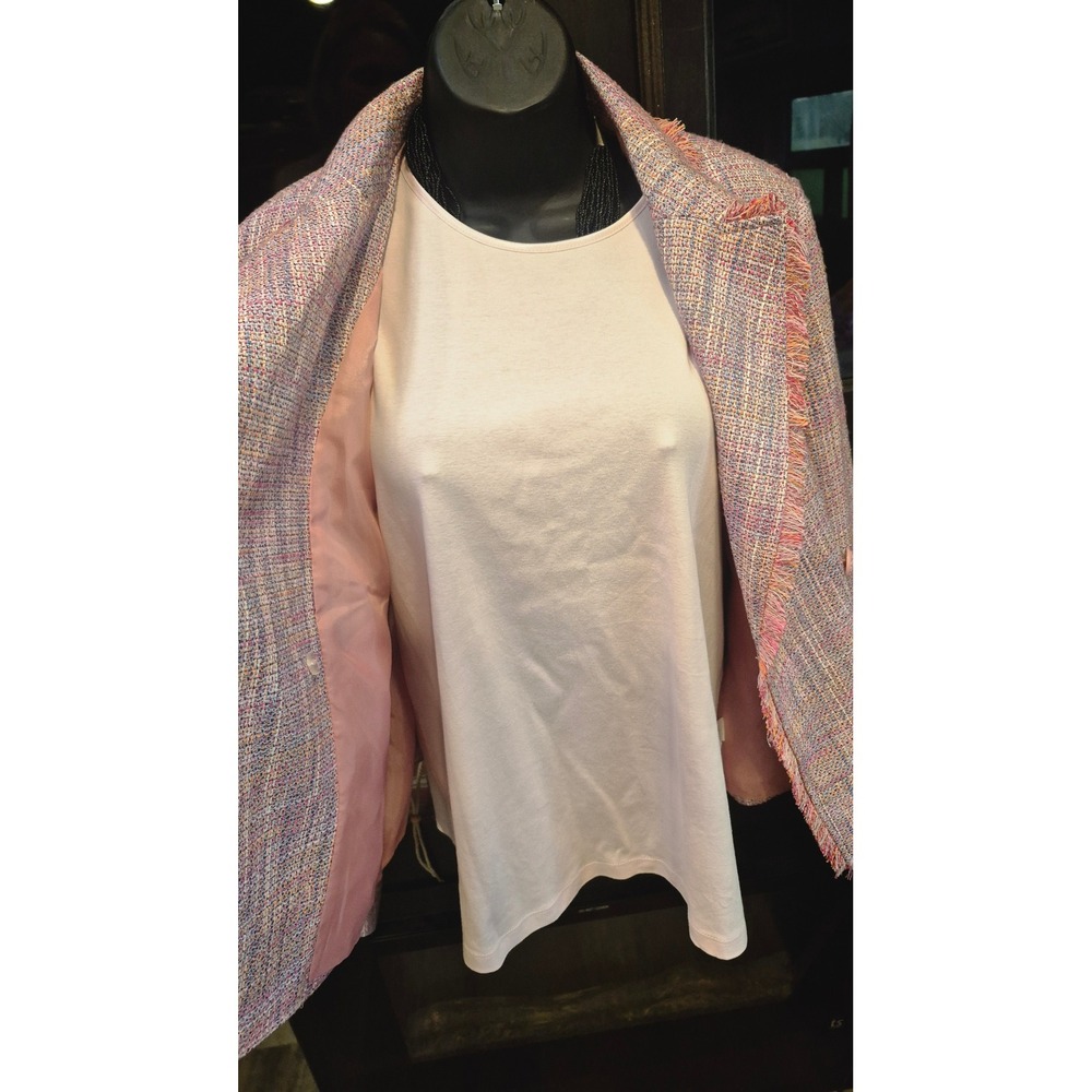 Tweed Fringe Blazer & Pink Tank Set‎ Chic Workwear Outfit Multicolor Jacket 12 - Picture 10 of 17